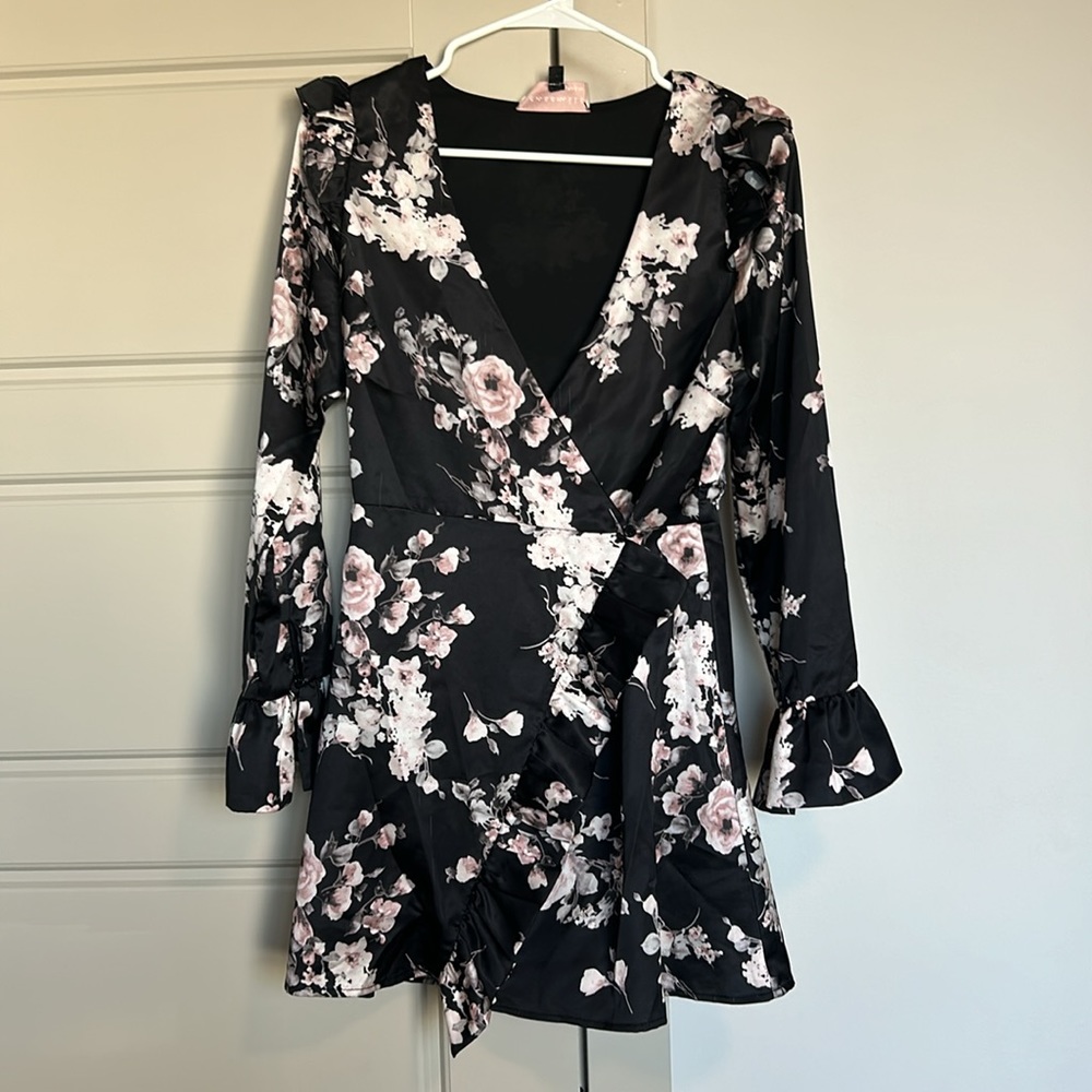 Satin Floral Wrap Cocktail Romper
